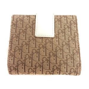 Christian Dior ヴィンテージ  二つ折り 財布 トロッター ロゴ プレート ベージュ 白 ホワイト