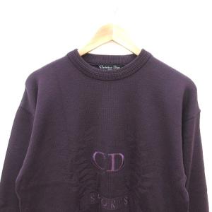 Christian Dior ヴィンテージ CD SPORTS ロゴ 刺繍 ニット セーター ウール 長袖 紫 パープル