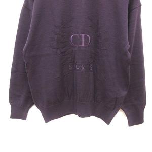 Christian Dior ヴィンテージ CD SPORTS ロゴ 刺繍 ニット セーター ウール 長袖 紫 パープル