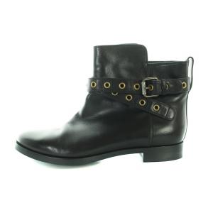 ショートブーツ ベルト ラウンドトゥ レザー 40 27-27.5cm 黒 ブラック GY19 /MQ