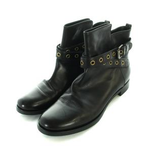Sergio Rossi ショートブーツ ベルト ラウンドトゥ レザー 40 27-27.5cm 黒 ブラック GY19 /MQ