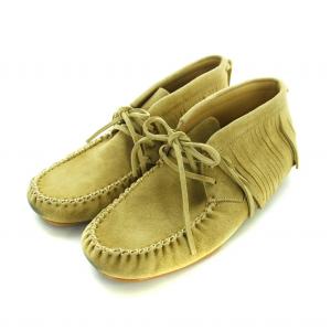 フリンジ ハイトップ モカシン シューズ スプリットカーフ フラット スエード ロゴ 36 23cm 茶