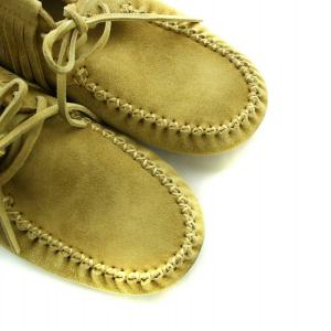 LOEWE フリンジ ハイトップ モカシン シューズ スプリットカーフ フラット スエード ロゴ 36 23cm 茶