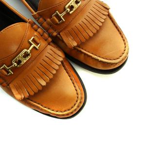 CELINE ビットローファー タッセル トリオンフ ゴールド金具 レザー ロゴ 38.5 25.5cm 茶 ブラウン