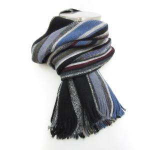 PAUL SMITH マフラー フリンジ マルチカラー ウール ブラック 黒 グレー