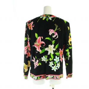 LEONARD ファッション FASHION カットソー 長袖 バックジップ 花柄 総柄 肩パット入り LL 黒 ブラック