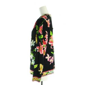 LEONARD ファッション FASHION カットソー 長袖 バックジップ 花柄 総柄 肩パット入り LL 黒 ブラック