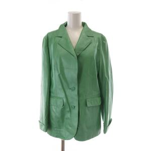 テーラードジャケット 羊革 レザー シングル 2B 総裏地 ノーベント 裏地総柄 13 XL 緑 グリーン