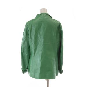 BALMAIN テーラードジャケット 羊革 レザー シングル 2B 総裏地 ノーベント 裏地総柄 13 XL 緑 グリーン