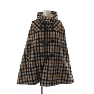 ポーランド製 ハウスチェック ポンチョ ケープ マント トグルボタン ダッフル フード 40 L ベージュ