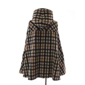 DAKS ポーランド製 ハウスチェック ポンチョ ケープ マント トグルボタン ダッフル フード 40 L ベージュ