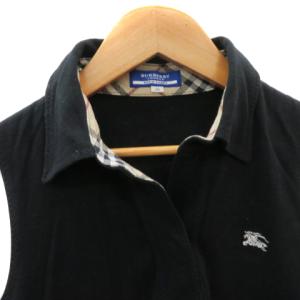 BURBERRY BLUE LABEL ポロシャツ ノースリーブ ロゴ刺? 38 M 黒 ブラック