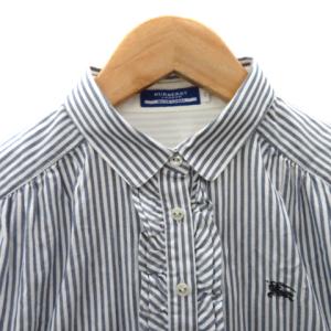 BURBERRY BLUE LABEL カジュアルシャツ 七分袖 ストライプ柄 38 M 紺 ネイビー
