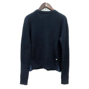 MUVEIL カーディガン ケーブル ニット フクロウ 刺繍 スパンコール 切替 38 M 紺 ネイビー /MN GY19