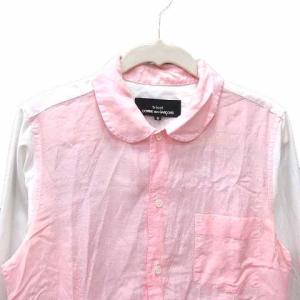 Tao シャツ ブラウス 切替 長袖 麻混 リネン混 S ピンク 白 ホワイト