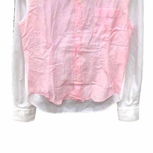 Tao シャツ ブラウス 切替 長袖 麻混 リネン混 S ピンク 白 ホワイト