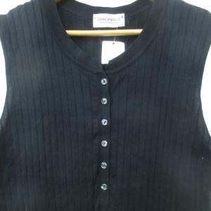 JOHN SMEDLEY ニットタンクトップ リブ カットソー ノースリーブ ヘンリーネック 無地 M 黒 ブラック /FF18