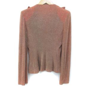 ARMANI COLLEZIONI ニットジャケット 薄手 ミドル丈 シングルボタン ラメ 38 M 茶 ブラウン シルバー色
