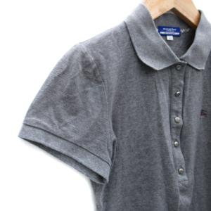 BURBERRY BLUE LABEL ポロシャツ 半袖 ポロカラー ロゴ刺繍 38 M グレー