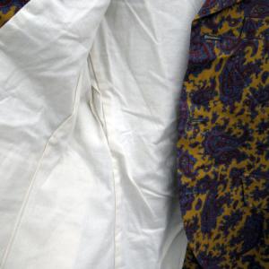 BEAMS BOY テーラードジャケット ミドル丈 シングルボタン 総裏地 総柄 マルチカラー マスタードイエロー ボルドー