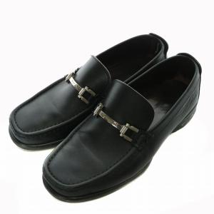 ローファー ビジネスシューズ レザー スクエアトゥ ロゴ シルバー金具 7 25cm 黒 ブラック /XZ