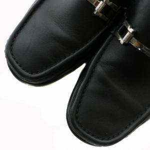 Salvatore Ferragamo ローファー ビジネスシューズ レザー スクエアトゥ ロゴ シルバー金具 7 25cm 黒 ブラック /XZ