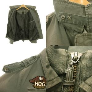 HARLEY DAVIDSON ミリタリージャケット ジップアップ プリント ワッペン アメカジ ヴィンテージ加工 XL カーキ 97435-17VM