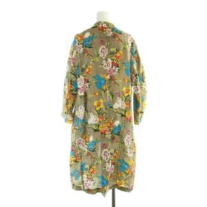 Y's ミドルワンピース 花柄 オープンカラー 七分袖 麻 リネン ロゴ 2 M グレー マルチカラー GY12