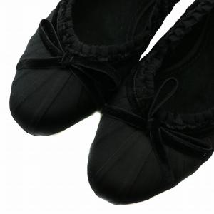 LOUIS VUITTON バレエシューズ フラット パンプス リボン フリル 36 23cm 黒 ブラック