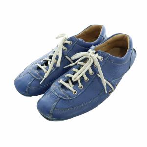 PRADA ドライビングシューズ レザー レースアップ スクエアトゥ フラット ロゴ 7 27.5cm 青 ブルー