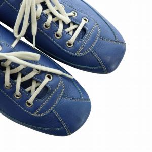 PRADA ドライビングシューズ レザー レースアップ スクエアトゥ フラット ロゴ 7 27.5cm 青 ブルー