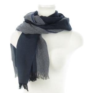 ストール マフラー ウール フリンジ ストライプ 青 ブルー インディゴ /MN16 GY99