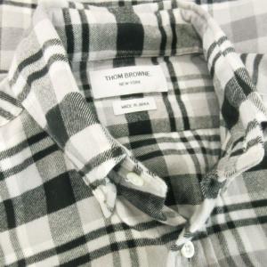 THOM BROWNE ネルシャツ ボタンダウン 長袖 コットン チェック 総柄 2 M グレー 黒 ブラック