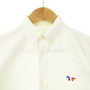 Maison Kitsuné シャツ オックスフォード ボタンダウン 長袖 トリコロールフォックス パッチ コットン 39 M 白 ホワイト