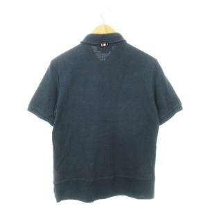 THOM BROWNE ポロシャツ 半袖 トリコロール ワンポイント ハニカム コットン 2 M 紺 ネイビー