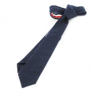 ナロータイ ネクタイ ウール 無地 裏側ワンポイント トリコロール 紺 ネイビー