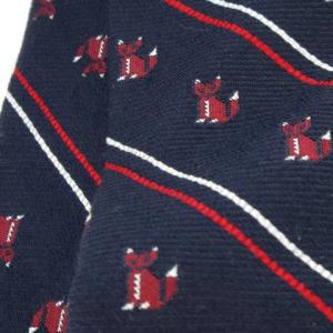 THOM BROWNE ナロータイ ネクタイ ウール シルク混 絹 キツネ ストライプ 裏側ワンポイント トリコロール 紺 ネイビー