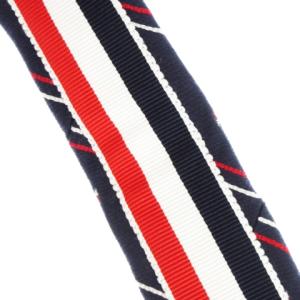 THOM BROWNE ナロータイ ネクタイ ウール シルク混 絹 キツネ ストライプ 裏側ワンポイント トリコロール 紺 ネイビー
