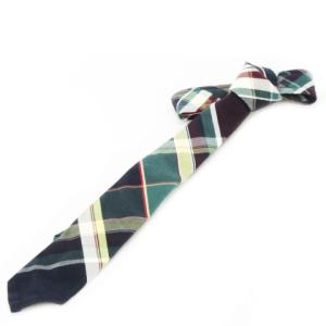 ナロータイ ネクタイ コットン チェック 総柄 裏側ワンポイント トリコロール 緑 グリーン /CK21