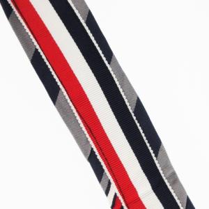 THOM BROWNE ナロータイ ネクタイ シルク 絹 レジメンタル ストライプ 裏側ワンポイント トリコロール グレー