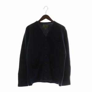 カーディガン ニット カシミヤ 長袖 エルボーパッチ 48 M 紺 ネイビー /XZ GY99
