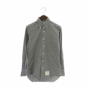 ボタンダウンシャツ 長袖 ギンガムチェック 総柄 トリコロール 1 S 黒 ブラック 白 ホワイト /XZ