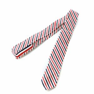 THOM BROWNE ネクタイ ナロータイ トリコロール ストライプ ロゴ 絹 シルク USA製 赤 レッド 紺 ネイビー GY99