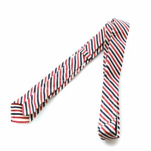 THOM BROWNE ネクタイ ナロータイ トリコロール ストライプ ロゴ 絹 シルク USA製 赤 レッド 紺 ネイビー GY99