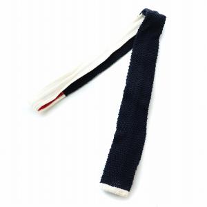 THOM BROWNE ニットタイ ネクタイ スクエアタイ トリコロールストライプ イタリア製 絹 シルク 紺 ネイビー GY99