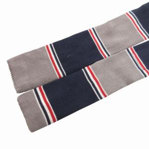 THOM BROWNE ニットタイ ネクタイ トリコロール ボーダー 絹 シルク グレー /HO 0227 GY99 AA