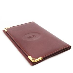 Cartier マストライン パスケース カードケース 名刺入れ 二つ折り 薄型 レザー 本革 ロゴ型押し 赤 バーガンディー