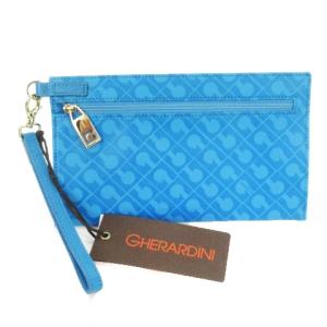 ポーチ ナイロン ストラップ付き カード入れ ロゴ 総柄 青 ブルー