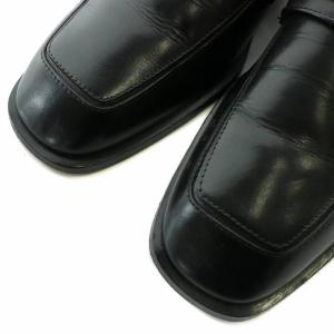 GIANNI VERSACE ローファー ビジネスシューズ 革靴 レザー スクエアトゥ メデューサ ゴールド金具 8 26.5cm 黒