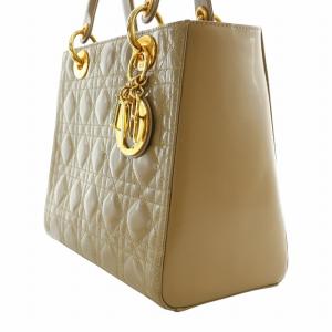 Christian Dior レディディオール カナージュ ミディアム ハンドバッグ ロゴチャーム ベージュ